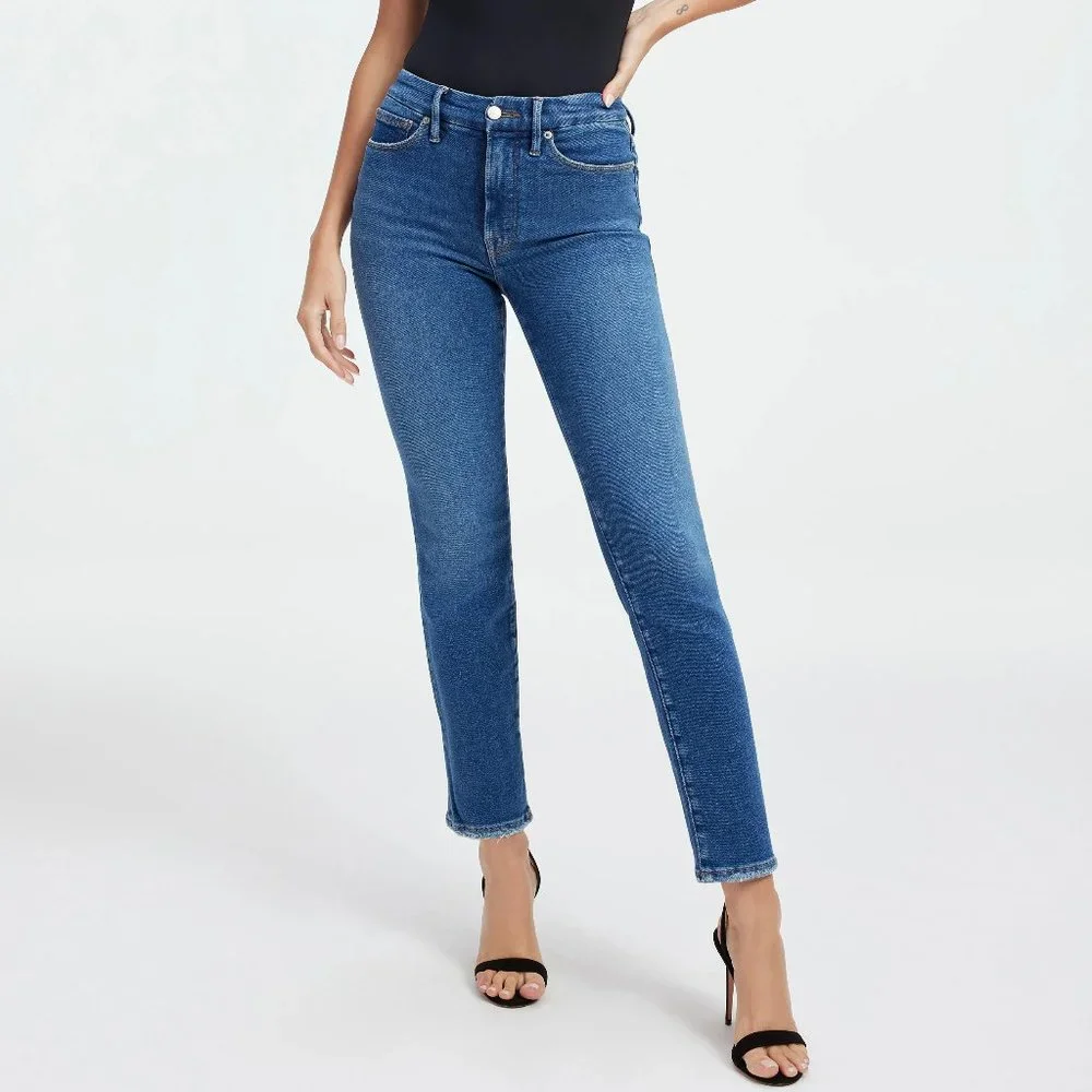 NWT Good American Good Classic Skinny Jeans Cut-Off Raw Hem - Size 0 - Picture 1 of 7